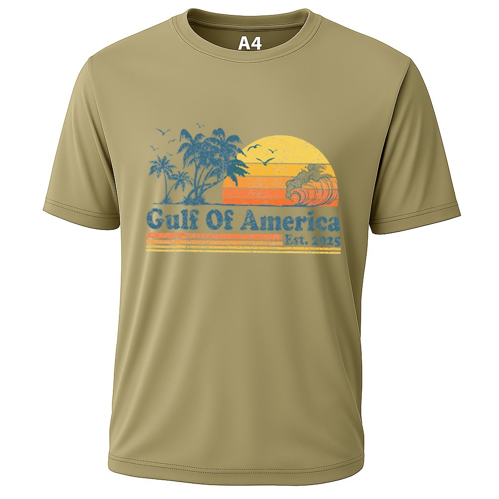 Vintage Gulf Of Usa America Est 2025 Retro Beach Sunset Cooling Performance Crew T-Shirt