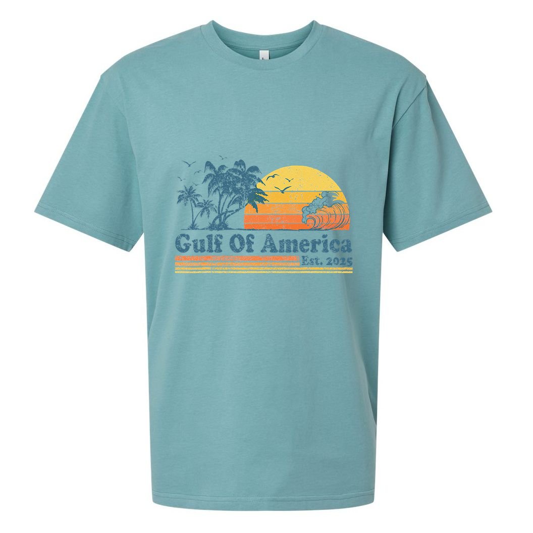 Vintage Gulf Of Usa America Est 2025 Retro Beach Sunset Sueded Cloud Jersey T-Shirt