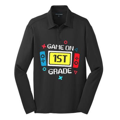 Video Game On 1st Grade Cool Team First Back To School Silk Touch Performance Long Sleeve Polo