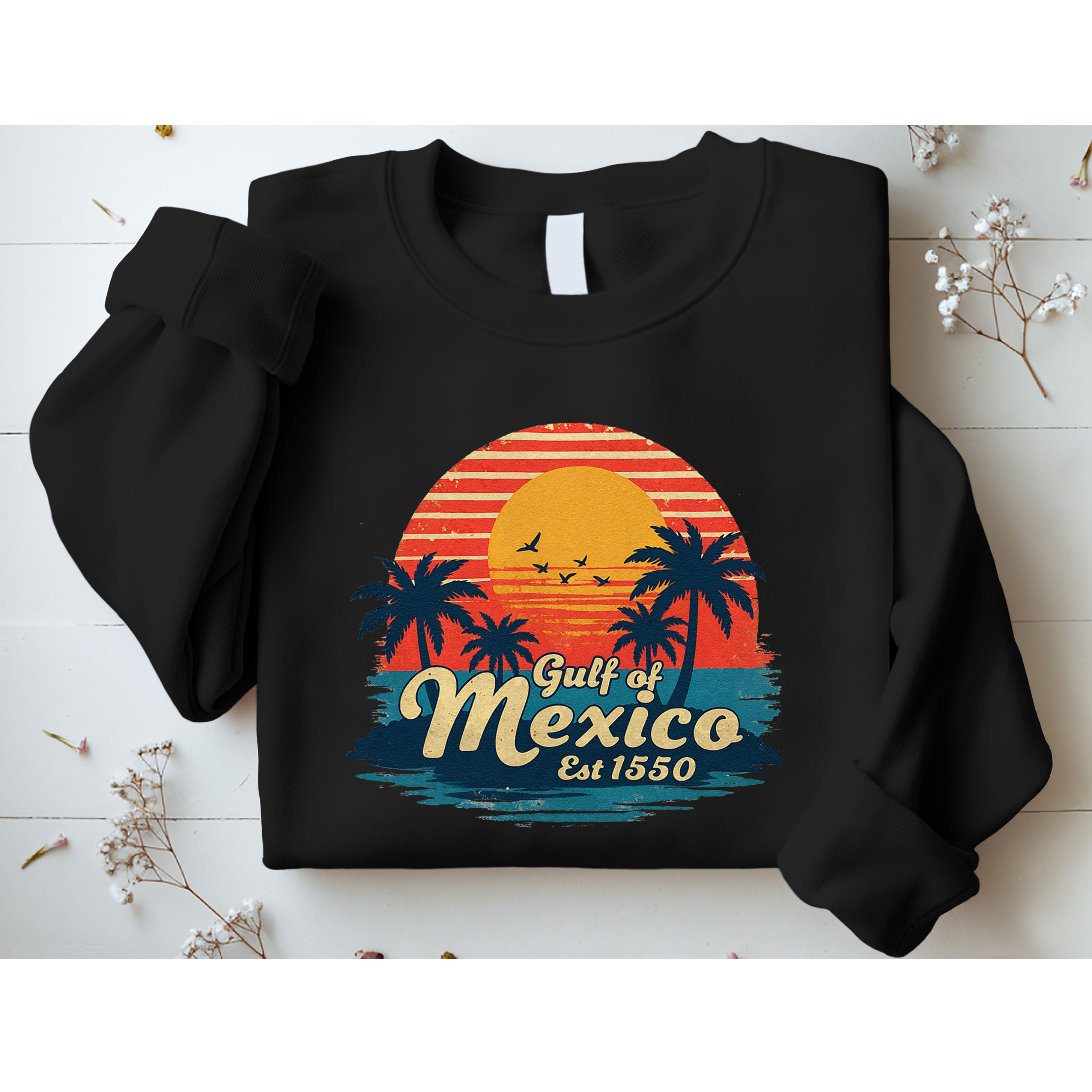 Vintage Gulf Of Mexico Sunset Beach Palm Trees Retro Sweatshirt