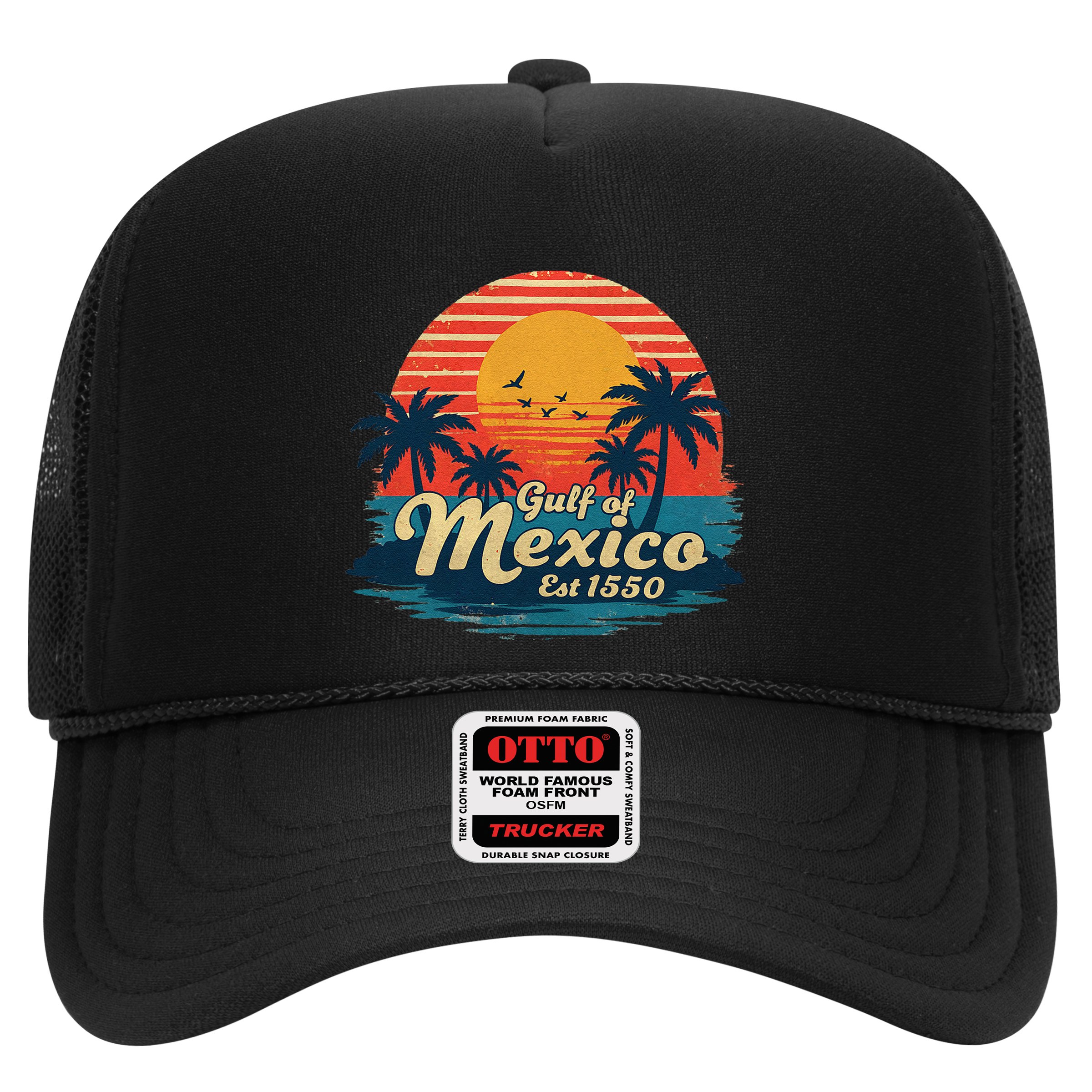 Vintage Gulf Of Mexico Sunset Beach Palm Trees Retro Hat