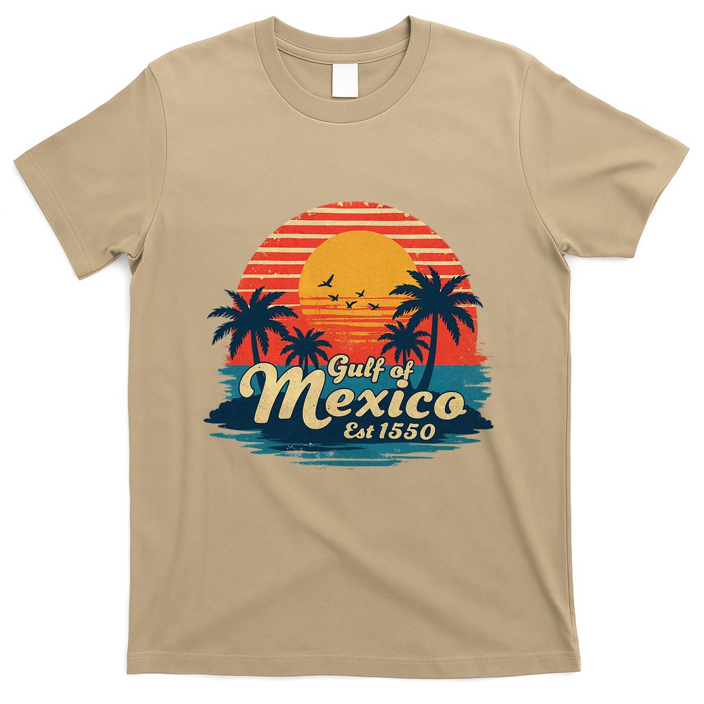 Vintage Gulf Of Mexico Sunset Beach Palm Trees Retro T-Shirt