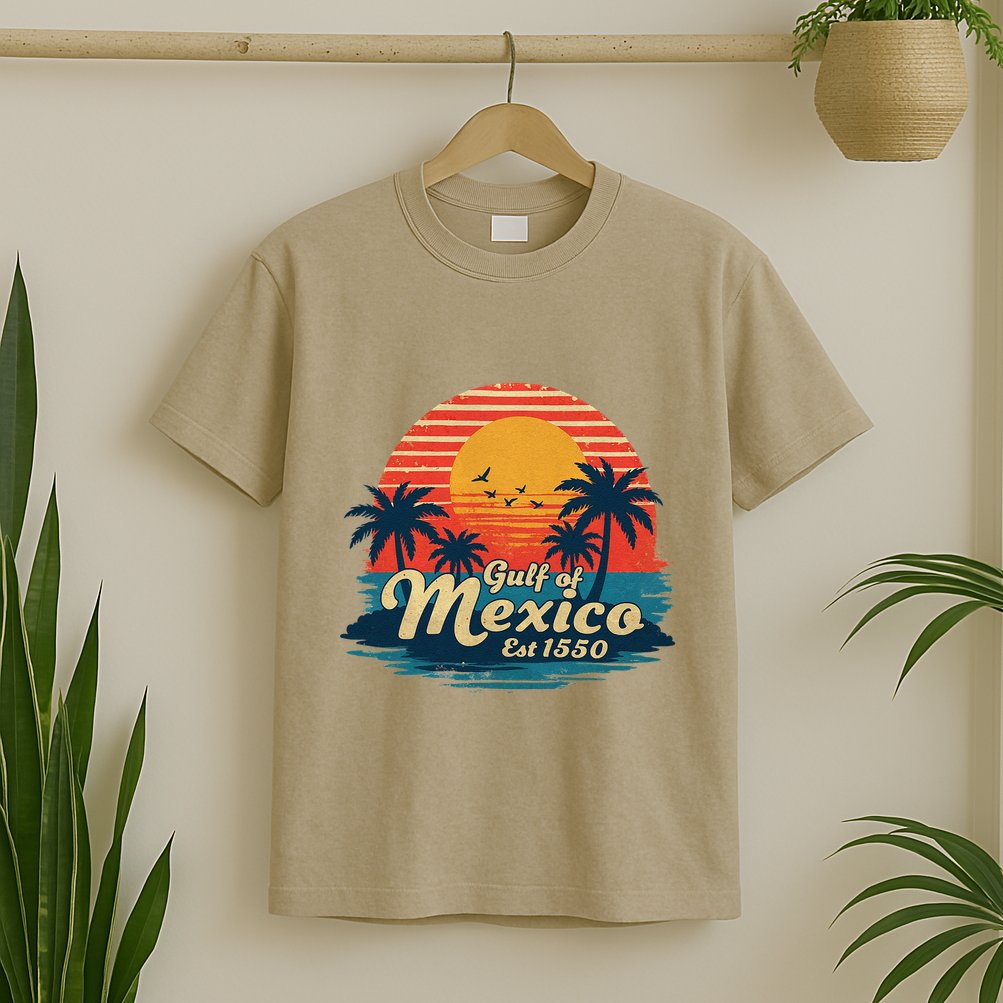 Vintage Gulf Of Mexico Sunset Beach Palm Trees Retro T-Shirt