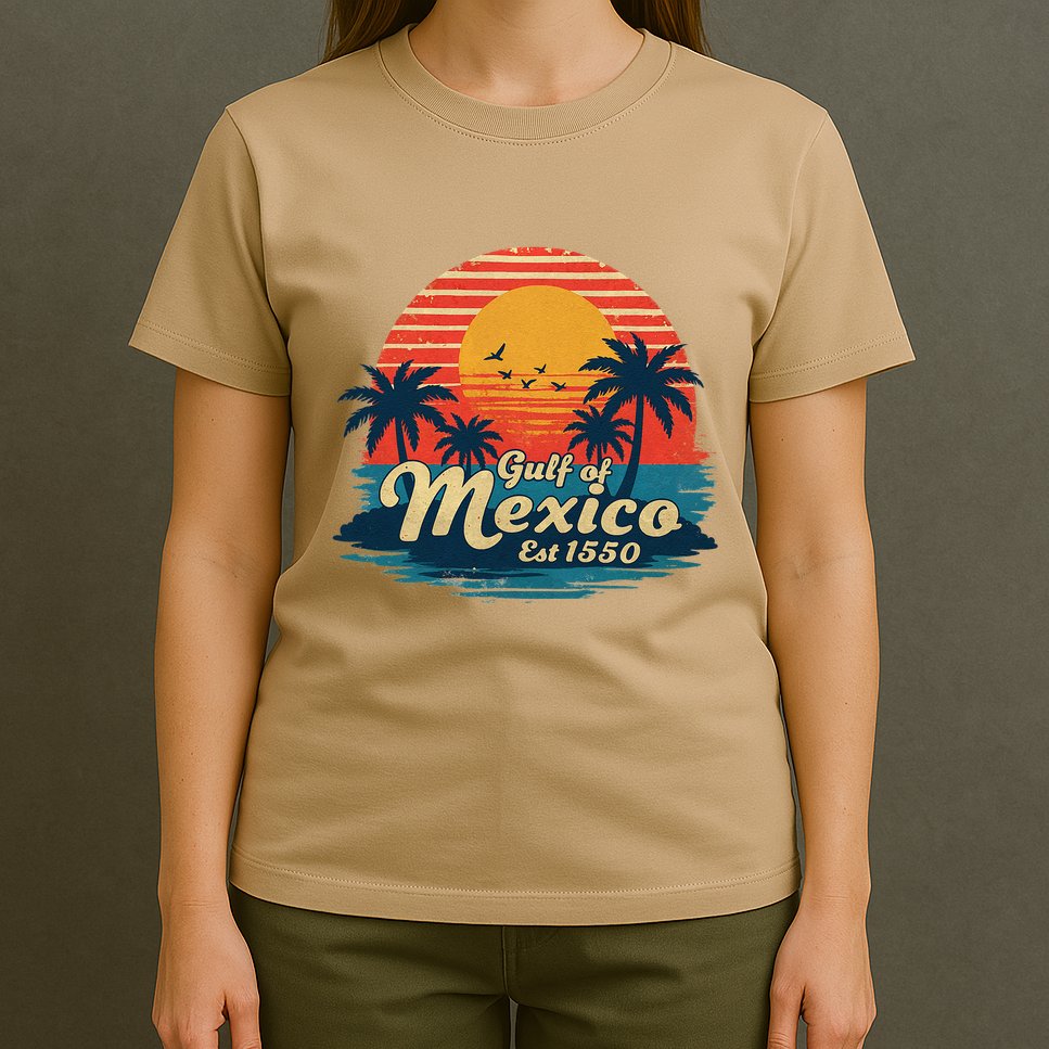 Vintage Gulf Of Mexico Sunset Beach Palm Trees Retro T-Shirt