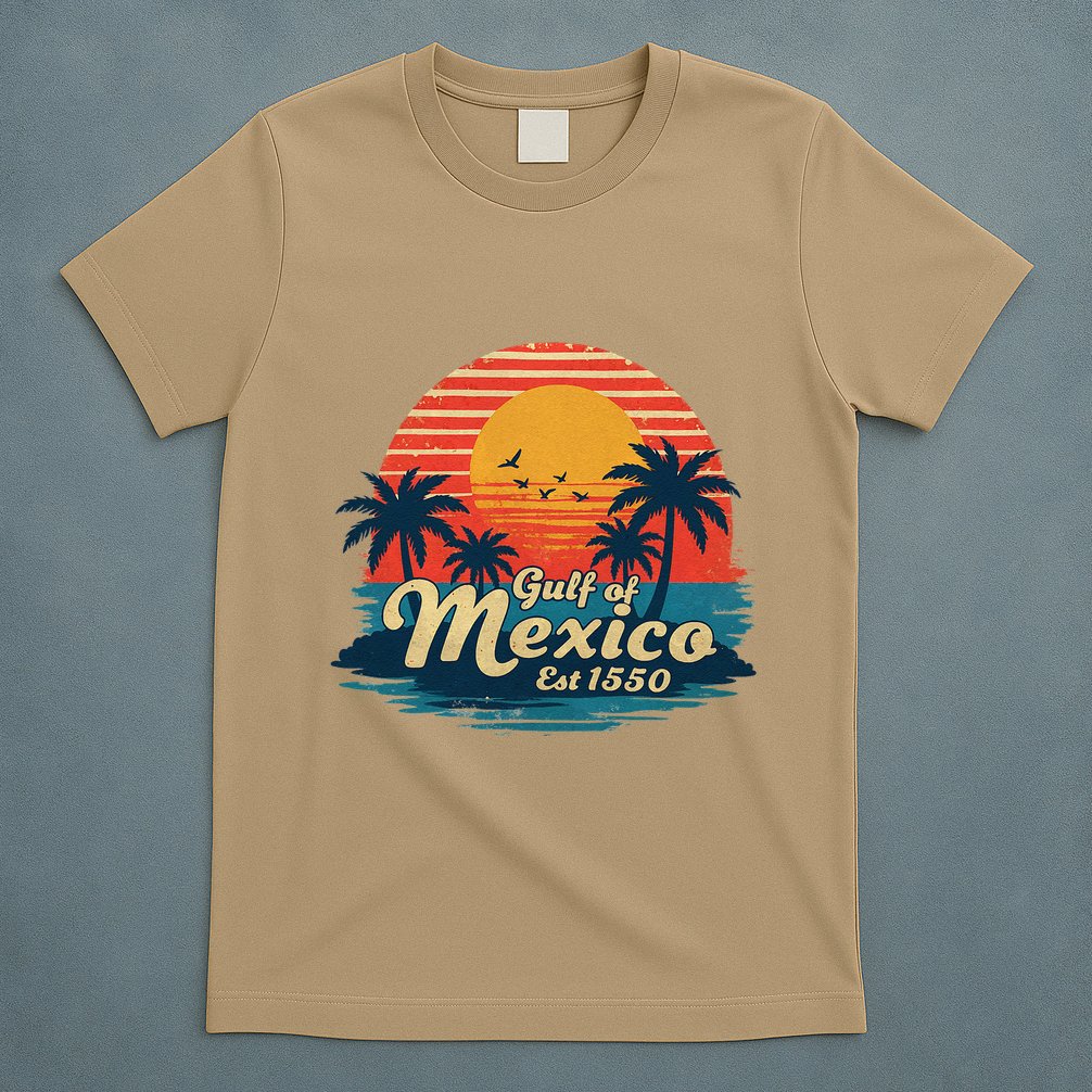 Vintage Gulf Of Mexico Sunset Beach Palm Trees Retro T-Shirt