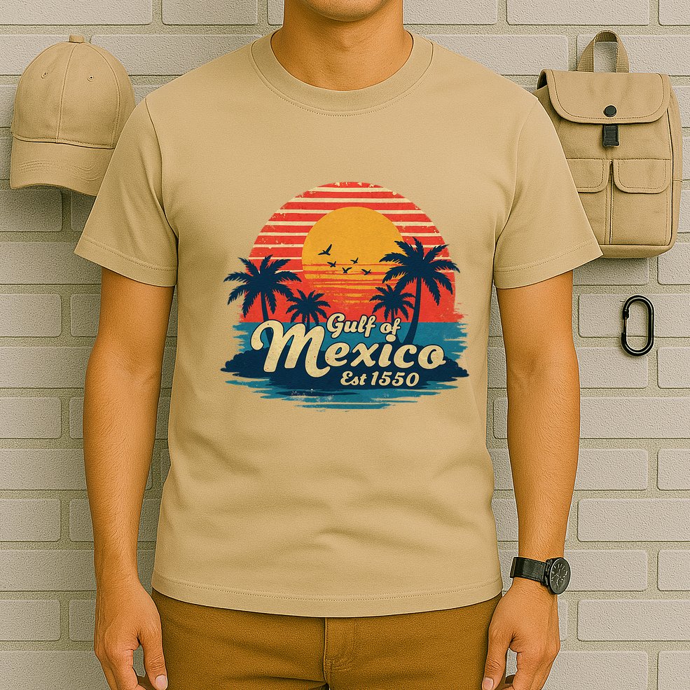 Vintage Gulf Of Mexico Sunset Beach Palm Trees Retro T-Shirt