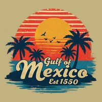 Vintage Gulf Of Mexico Sunset Beach Palm Trees Retro T-Shirt