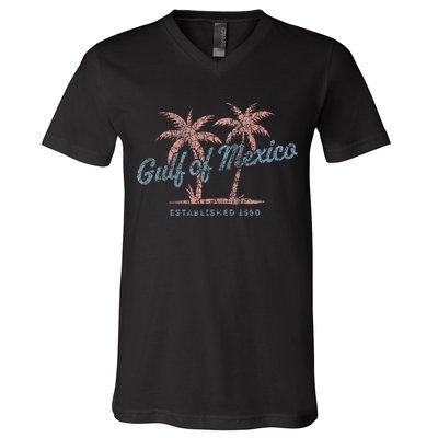 Vintage Gulf of Mexico Souvenir Palm Trees Retro Vacation V-Neck T-Shirt