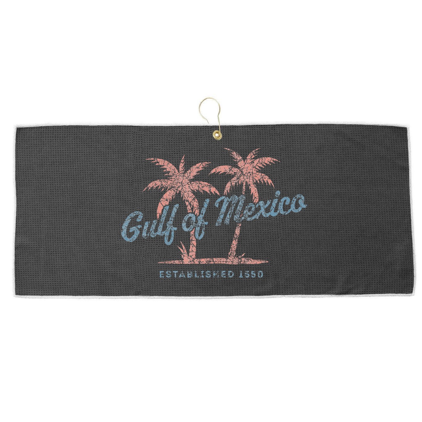 Vintage Gulf of Mexico Souvenir Palm Trees Retro Vacation Large Microfiber Waffle Golf Towel