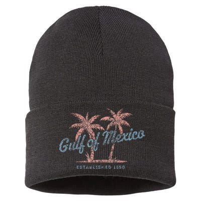 Vintage Gulf of Mexico Souvenir Palm Trees Retro Vacation Sustainable Knit Beanie