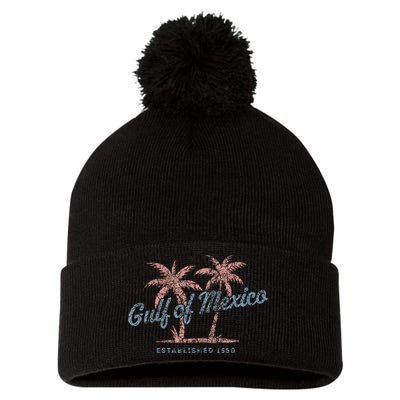 Vintage Gulf of Mexico Souvenir Palm Trees Retro Vacation Pom Pom 12in Knit Beanie