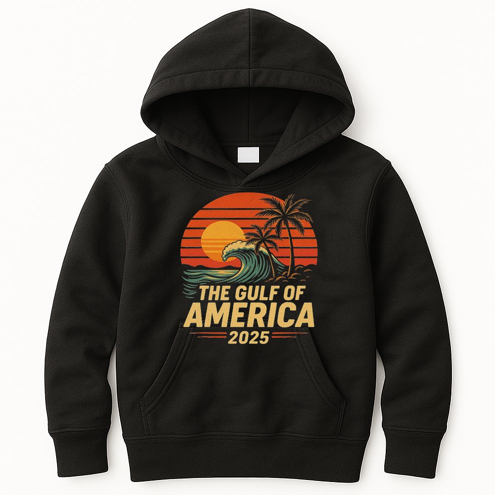 Vintage Gulf Of US America 2025 Retro Sunset USA Beach Kids Hoodie