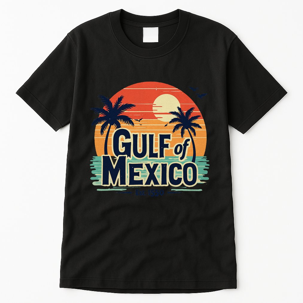 Vintage Gulf Of Mexico Palm Trees Ocean Sunset Coastal Retro Tall T-Shirt