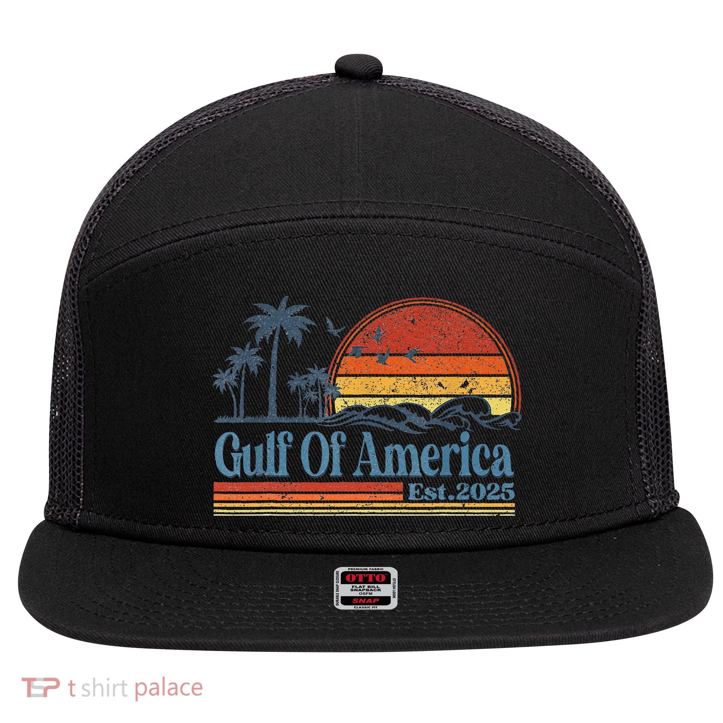 Vintage Gulf Of Us America Est 2025 Retro Beach 7 Panel Mesh Trucker Snapback Hat