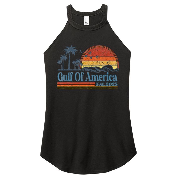 Vintage Gulf Of Us America Est 2025 Retro Beach Women's Perfect Tri Rocker Tank