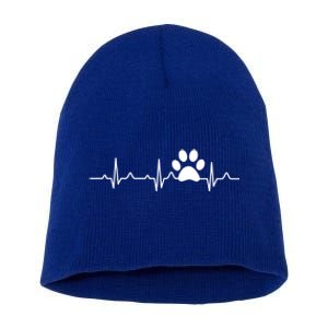 Veterinarian Gift Paw Print Heartbeat Vet Tech Gift Short Acrylic Beanie