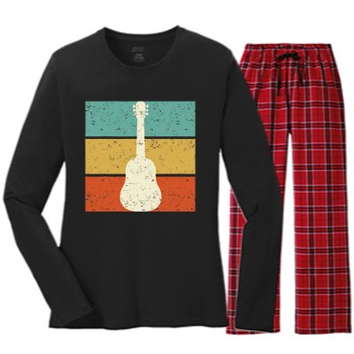 Vintage Guitar Player Design Guitarist I Acoustic Guitar Women's Long Sleeve Flannel Pajama Set 