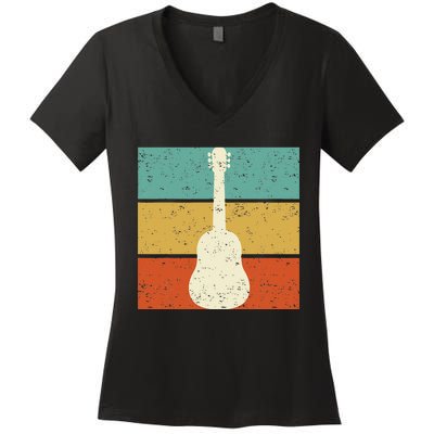 Vintage Guitar Player Design Guitarist I Acoustic Guitar Women's V-Neck T-Shirt