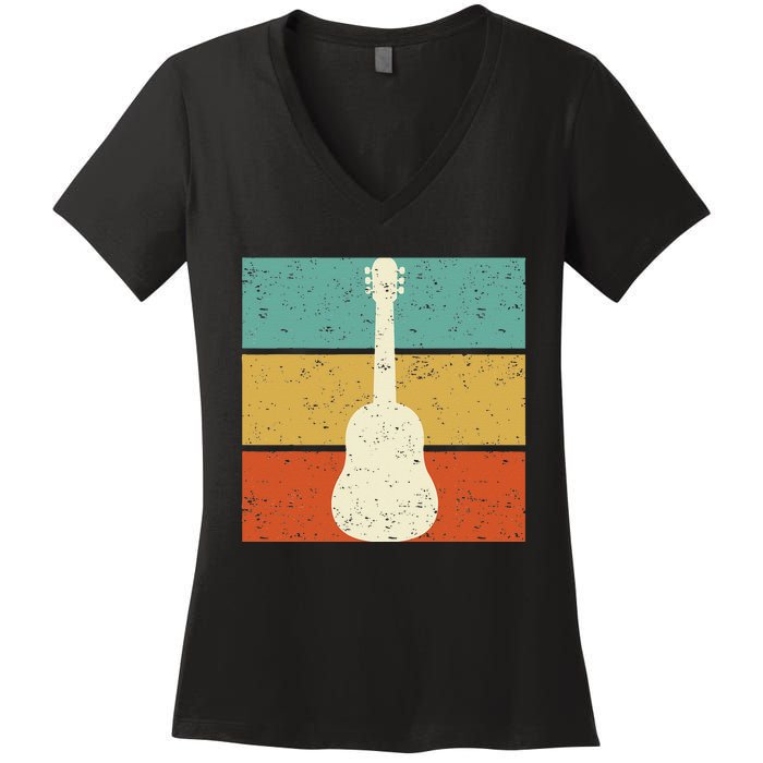 Vintage Guitar Player Design Guitarist I Acoustic Guitar Women's V-Neck T-Shirt