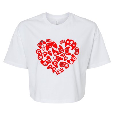 Video Game Player Heart Of Controllers Valentine's Day Gamer Bella+Canvas Jersey Crop Tee