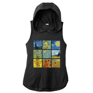 Van Gogh Paintings Sunflowers Starry Night Ladies PosiCharge Tri-Blend Wicking Draft Hoodie Tank