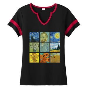 Van Gogh Paintings Sunflowers Starry Night Ladies Halftime Notch Neck Tee