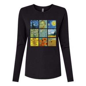 Van Gogh Paintings Sunflowers Starry Night Womens Cotton Relaxed Long Sleeve T-Shirt