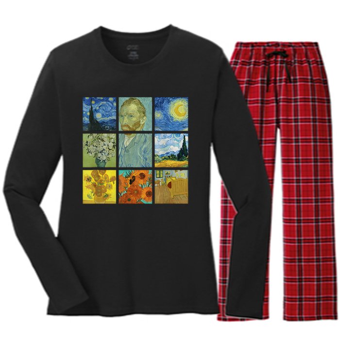 Van Gogh Paintings Sunflowers Starry Night Women's Long Sleeve Flannel Pajama Set 