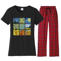 Van Gogh Paintings Sunflowers Starry Night Women's Flannel Pajama Set