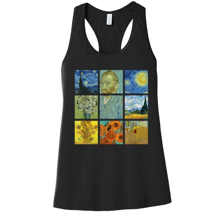 Van Gogh Paintings Sunflowers Starry Night Women's Racerback Tank