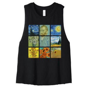 Van Gogh Paintings Sunflowers Starry Night Women's Racerback Cropped Tank