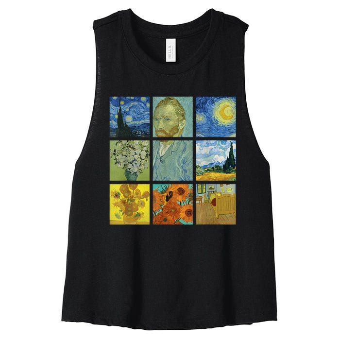 Van Gogh Paintings Sunflowers Starry Night Women's Racerback Cropped Tank