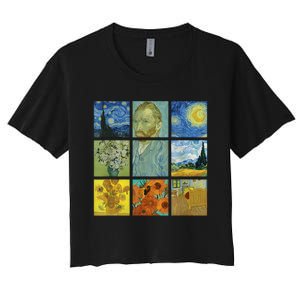 Van Gogh Paintings Sunflowers Starry Night Women's Crop Top Tee