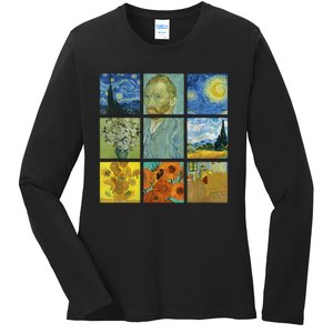 Van Gogh Paintings Sunflowers Starry Night Ladies Long Sleeve Shirt