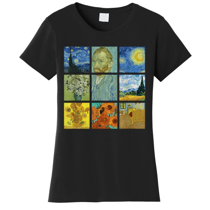 Van Gogh Paintings Sunflowers Starry Night Women's T-Shirt