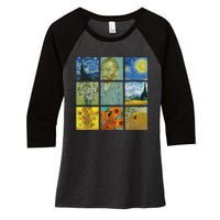 Van Gogh Paintings Sunflowers Starry Night Women's Tri-Blend 3/4-Sleeve Raglan Shirt