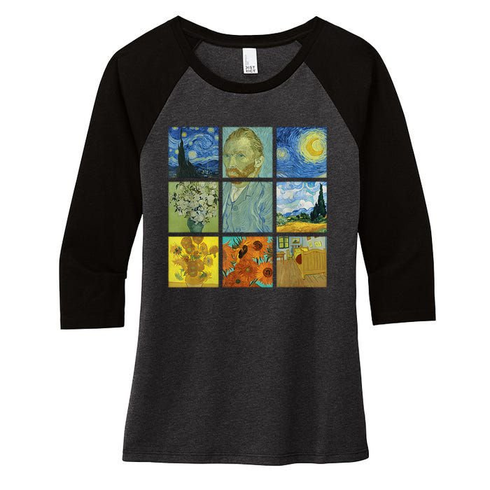 Van Gogh Paintings Sunflowers Starry Night Women's Tri-Blend 3/4-Sleeve Raglan Shirt