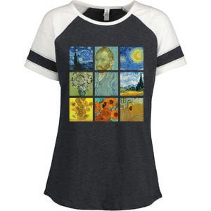 Van Gogh Paintings Sunflowers Starry Night Enza Ladies Jersey Colorblock Tee