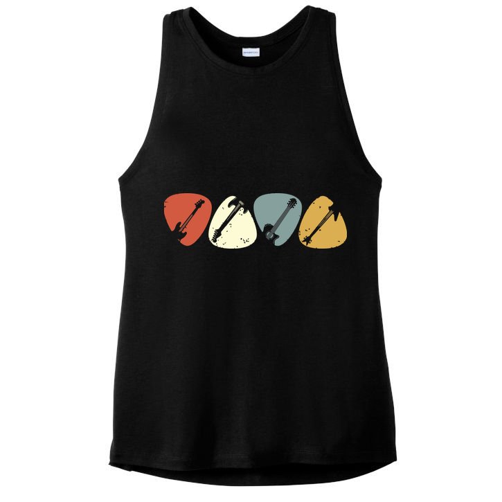 Vintage Guitar Pick Retro Guitarists Bassist Gifts Ladies PosiCharge Tri-Blend Wicking Tank