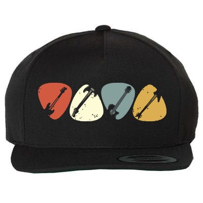 Vintage Guitar Pick Retro Guitarists Bassist Gifts Wool Snapback Cap