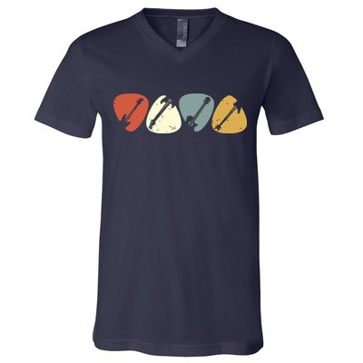 Vintage Guitar Pick Retro Guitarists Bassist Gifts V-Neck T-Shirt