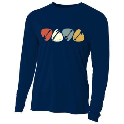 Vintage Guitar Pick Retro Guitarists Bassist Gifts Cooling Performance Long Sleeve Crew