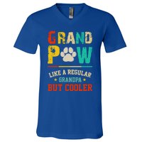 Vintage Grand Paw Like Regular Grandpa But Cooler Dogs Cute Gift V-Neck T-Shirt