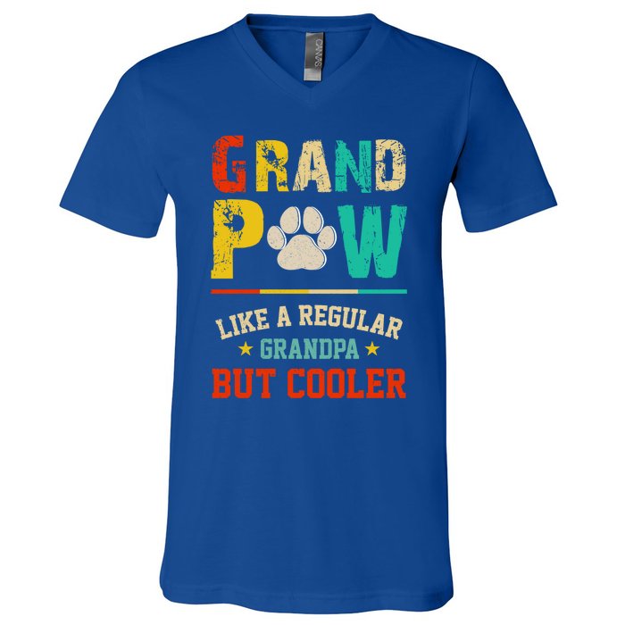 Vintage Grand Paw Like Regular Grandpa But Cooler Dogs Cute Gift V-Neck T-Shirt