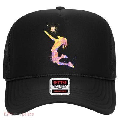 Volleyball Girl Player, Watercolor Volleyball Player Girl High Crown Mesh Back Trucker Hat
