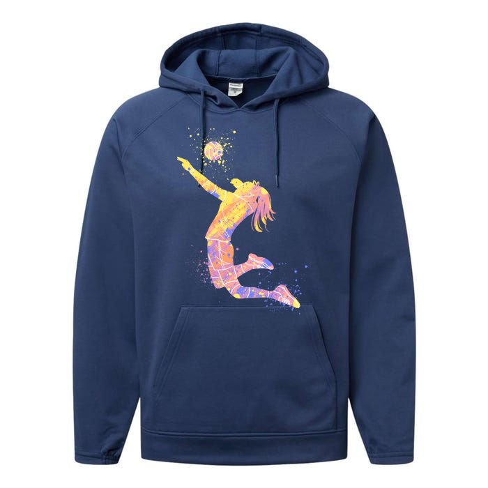 Volleyball Girl Player, Watercolor Volleyball Player Girl Performance Fleece Hoodie