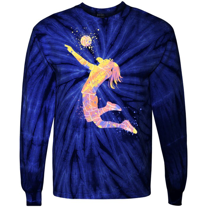 Volleyball Girl Player, Watercolor Volleyball Player Girl Tie-Dye Long Sleeve Shirt