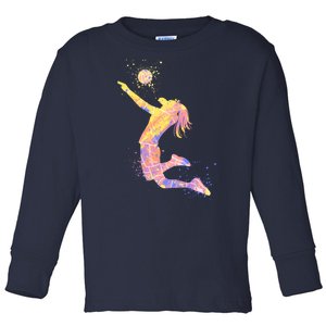 Volleyball Girl Player, Watercolor Volleyball Player Girl Toddler Long Sleeve Shirt