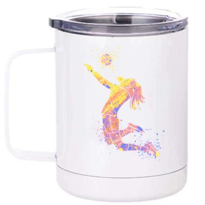 Volleyball Girl Player, Watercolor Volleyball Player Girl 12 oz Stainless Steel Tumbler Cup