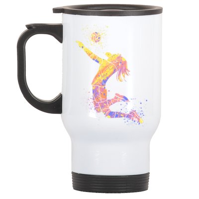 Volleyball Girl Player, Watercolor Volleyball Player Girl Stainless Steel Travel Mug